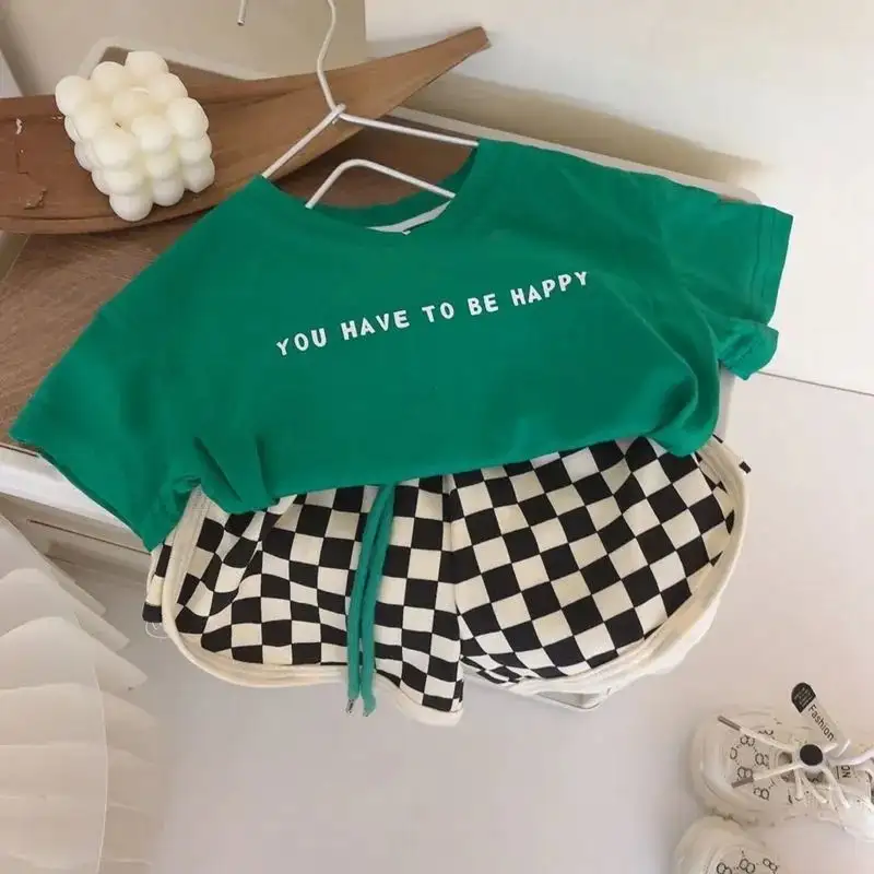 Children's Letter Short-sleeved Shorts Two-piece Set