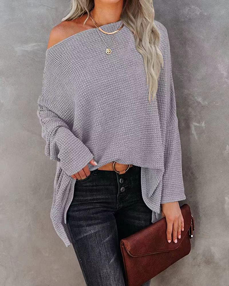 Women's Casual Off-the-shoulder Batwing Long Sleeve Pullover Sweater