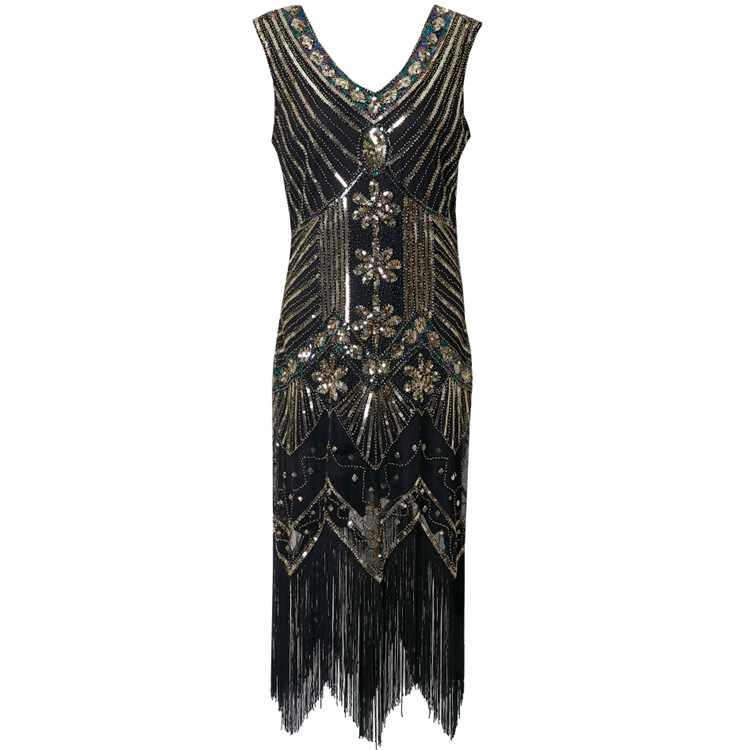 Womens Retro Sequin And Beaded Dress