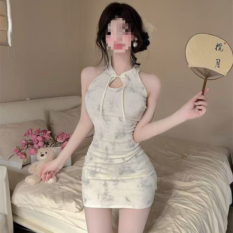 Summer Traditional New Improved Cheongsam Short Retro Dress Light Apricot - Shop at LoveMi