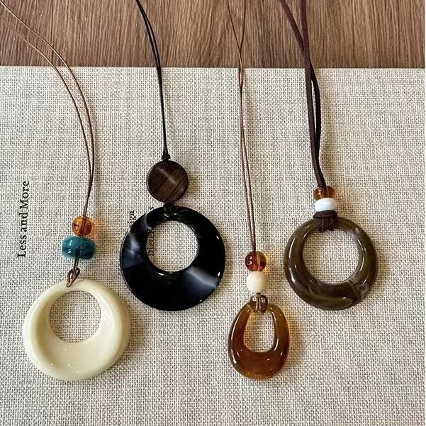 Ring Pendant Black Rope Long Necklace For Women
