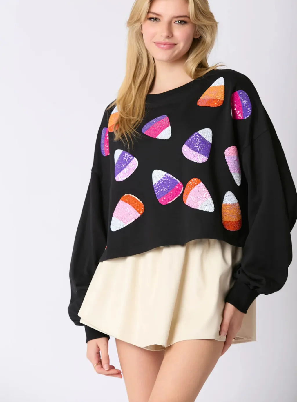 European And American Fashionable Sequins Embroidered Sweater - Black