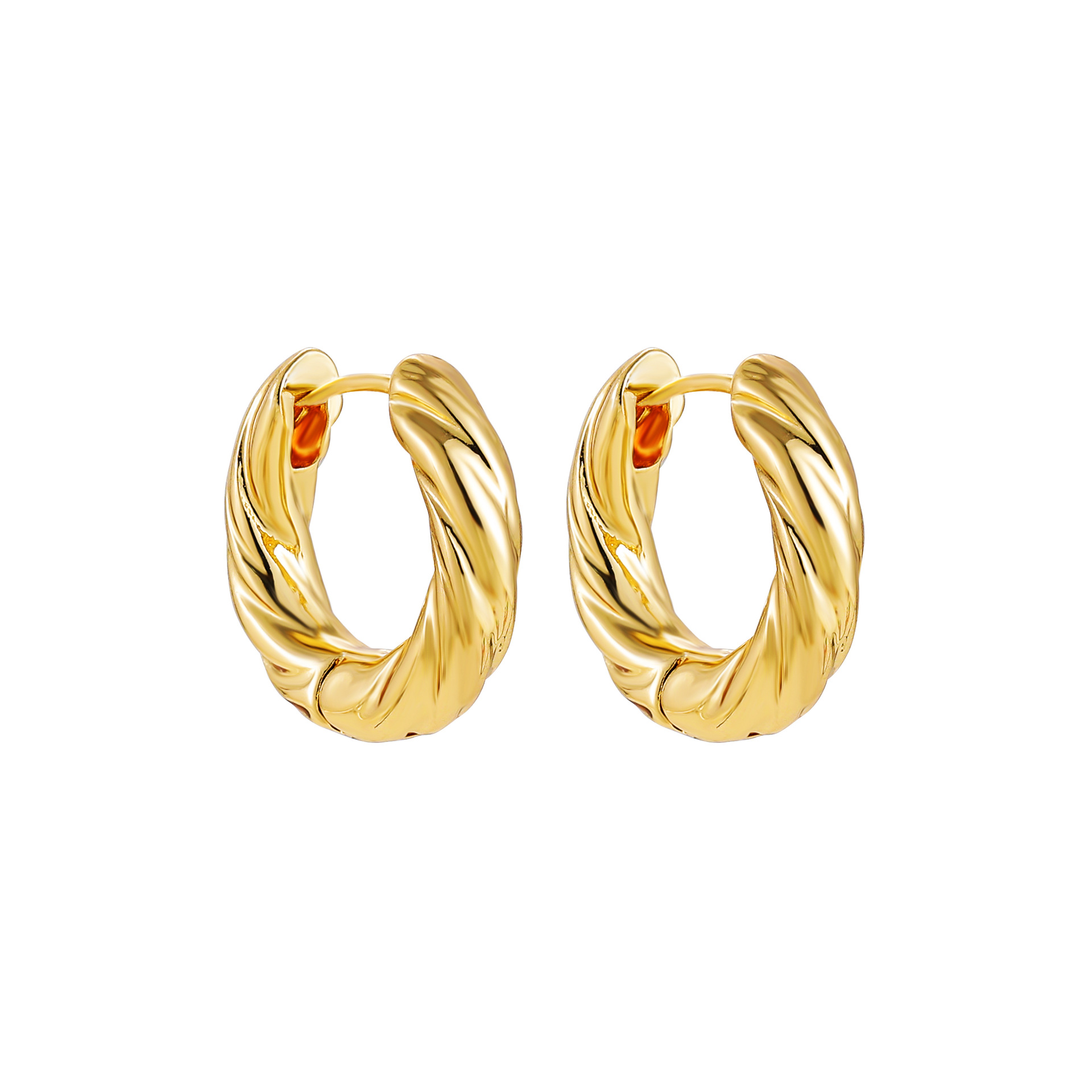 18K Gold Retro Minimalist Earrings Geometric Twist Circle Layered Light-Luxury Hoops