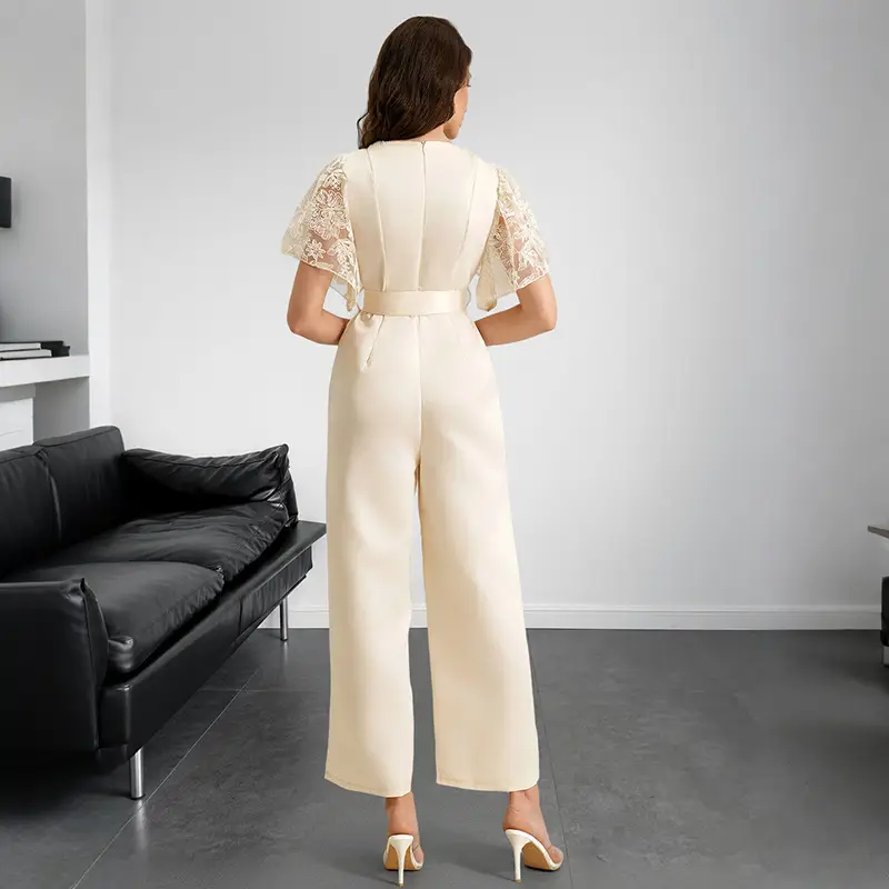 Womens Versatile Solid-Color Casual Satin Jumpsuit