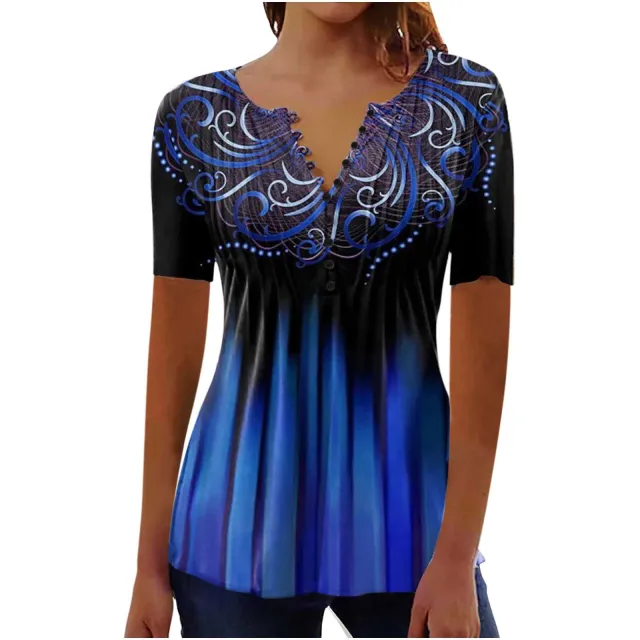 Women's Digital 3D Printed Pleated Round Neck T shirt Bddkzz011 L - Shop at LoveMi