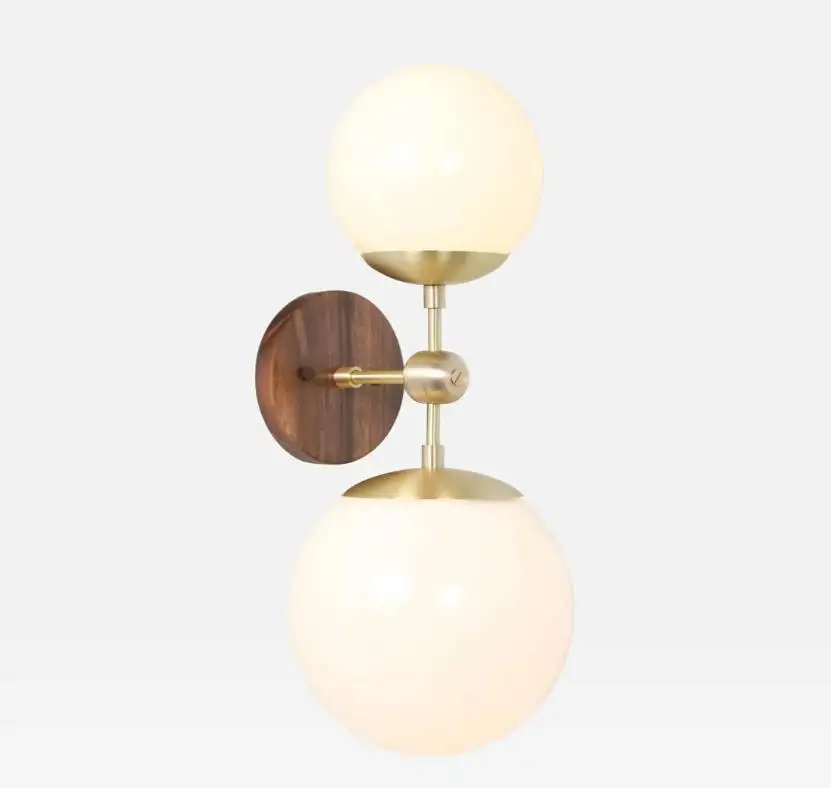 Walnut Brass Bedroom Bedside Glass Lamp