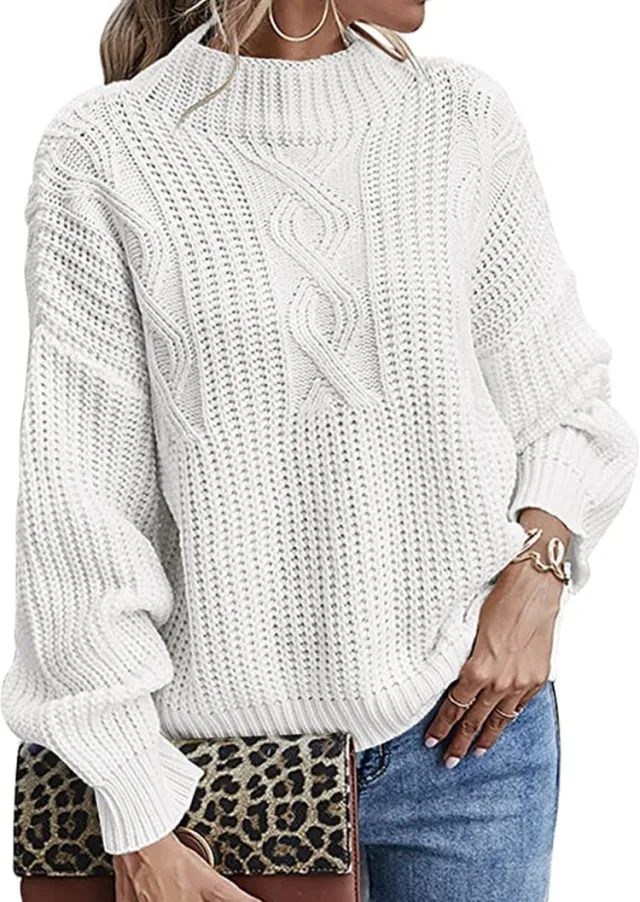 Long Sleeve Mid Collar Slim Bottoming Shirt Round Neck Pullover Sweater White - Shop at LoveMi