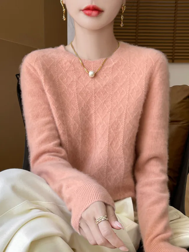 Front Line Ready made Garments Round Neck Woolen Sweater Autumn And Winter Fashion Twisted Flower Pink - Shop at LoveMi