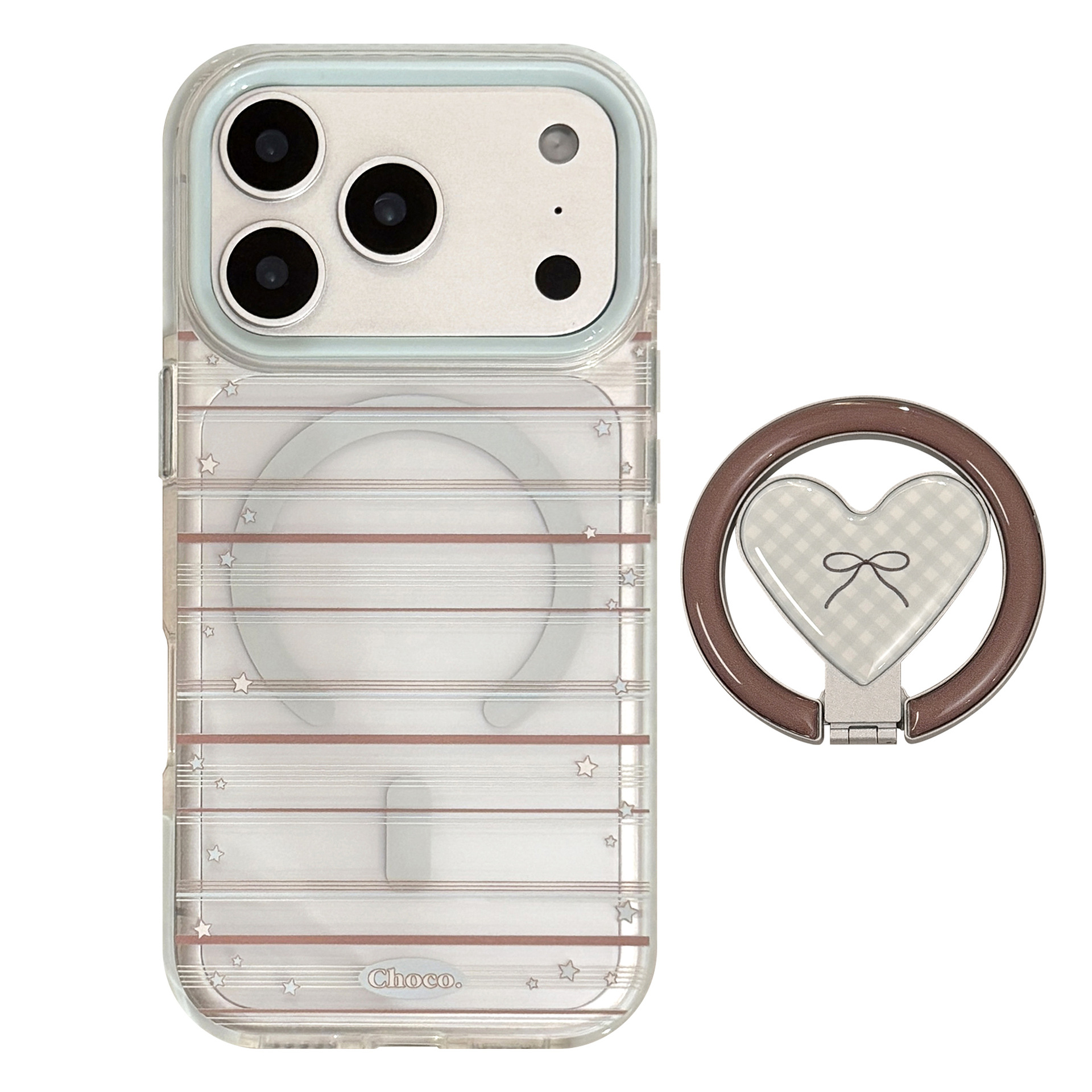 Loving Magnetic Suction Bracket Phone Case In Blue And Brown With A Bow Design