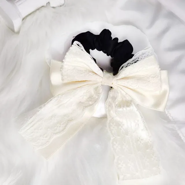 Lace Double Layer Ribbon Bowknot Hair Accessories Hair Ring Ivory White - Shop at LoveMi