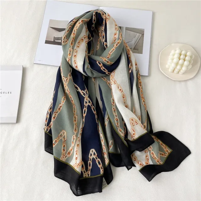 Striped Chain Scarf Autumn And Winter Long Large Size Simple Color Matching Shawl Black Edge - Shop at LoveMi