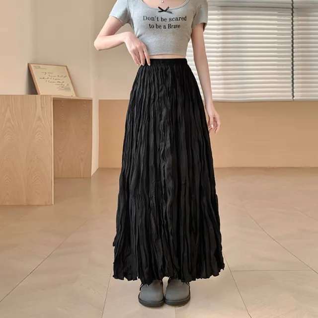 Fashion Skirt Women's Mid length Pleated All match Dress Black - Shop at LoveMi
