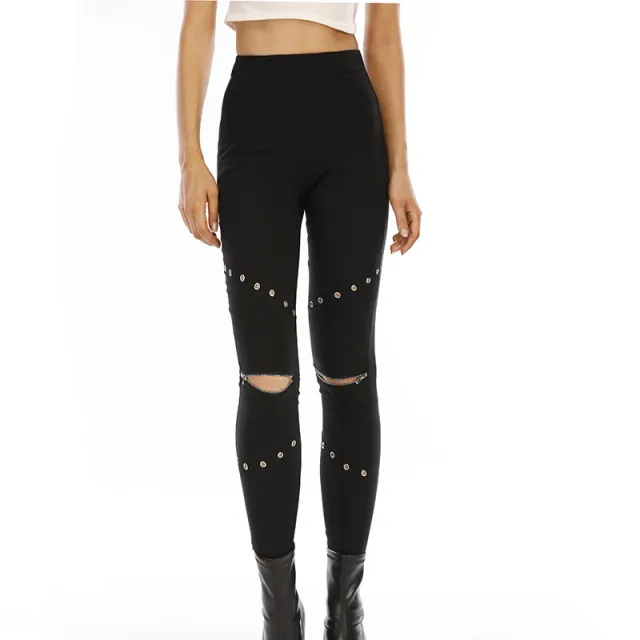 Sports Hip Lifting Cropped Solid Color Black Zipper Vulnerability Leggings Black - Shop at LoveMi