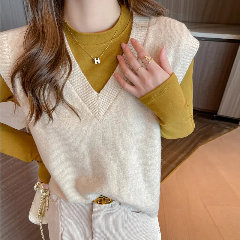 Shirt Women's Underwear Can Be Worn Outside Round Neck Long Sleeve - Mustard Yellow