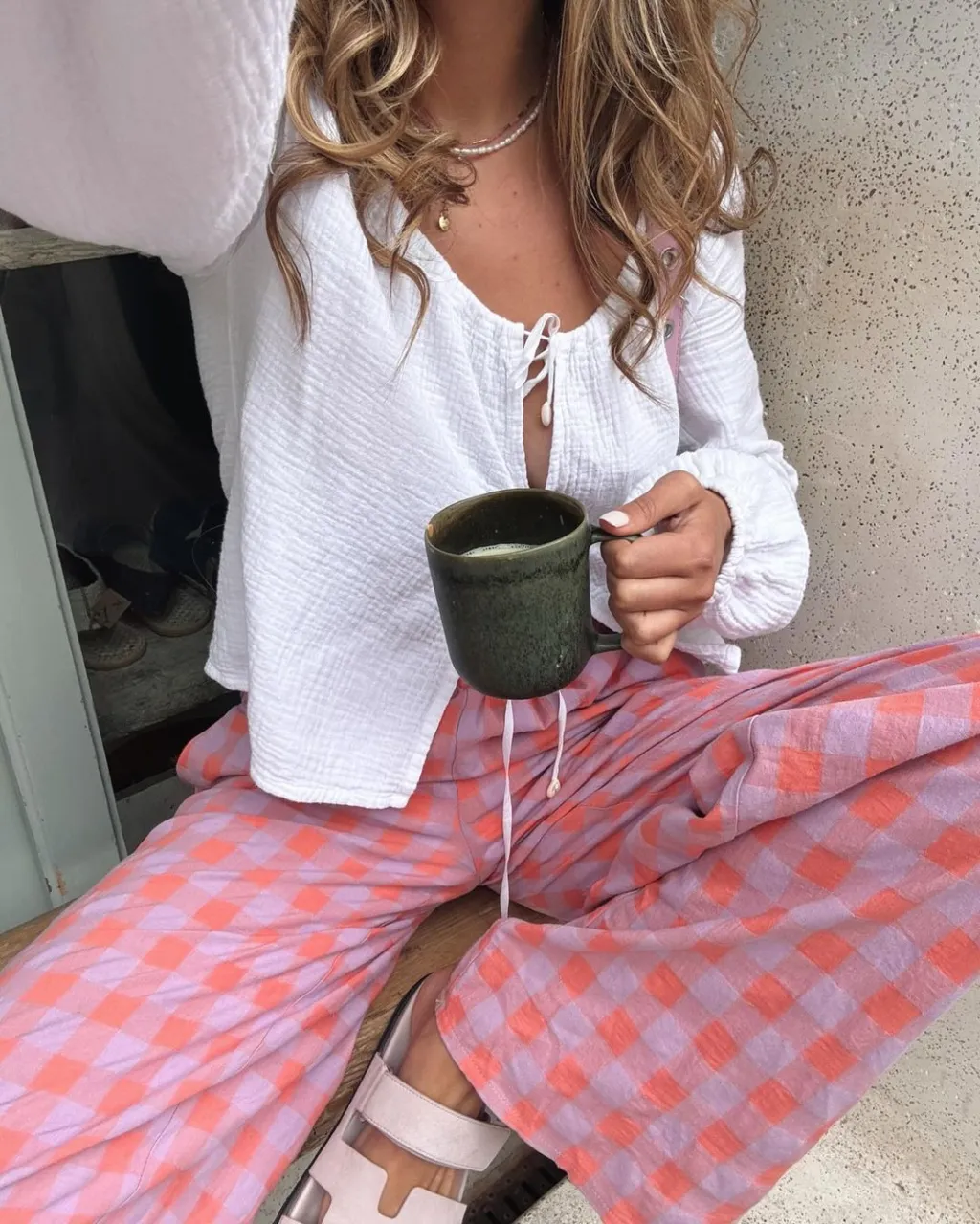 Straight High Waist Plaid Wide-leg Trousers - Pink
