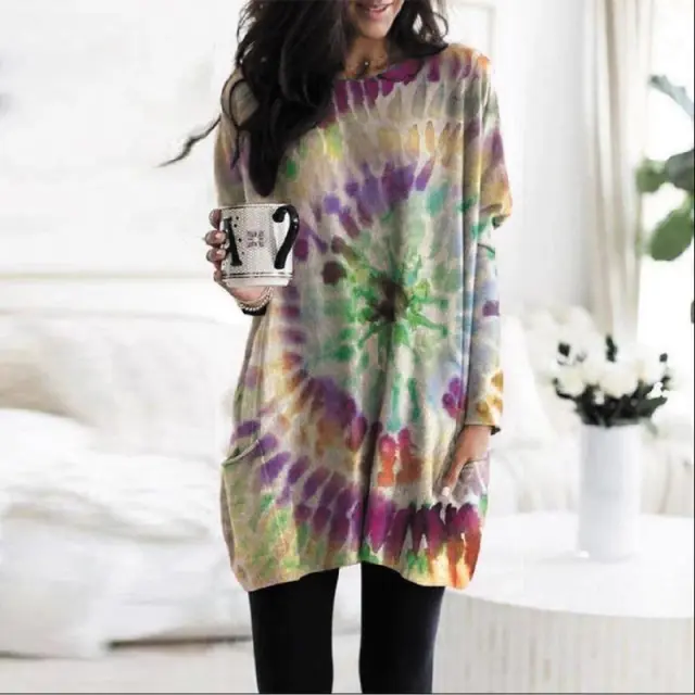 Women's Printed Spiral Batwing Sleeve Sweatshirt Green - Shop at LoveMi