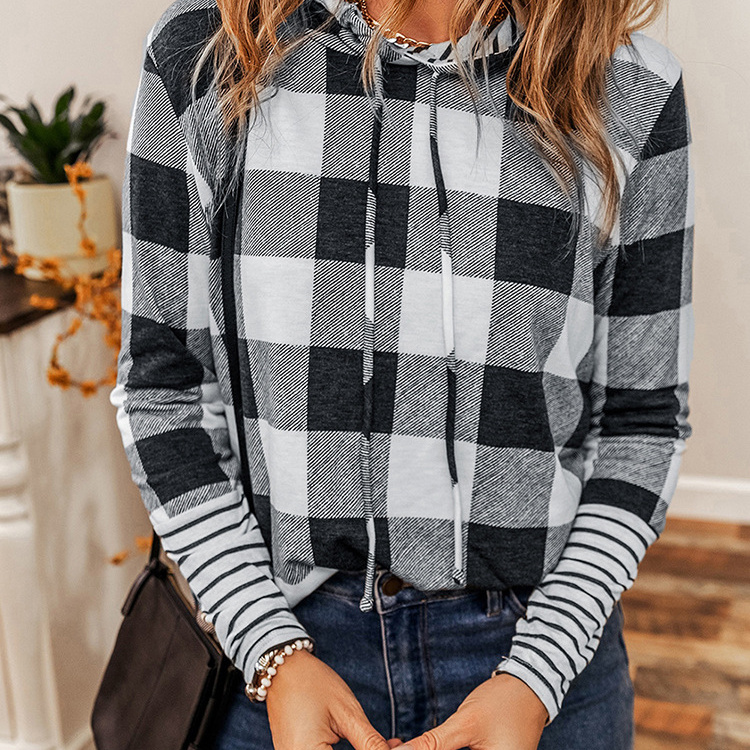 Casual Plaid Stitching Hoodie For Women Lc25315679 P22 M - Shop at LoveMi