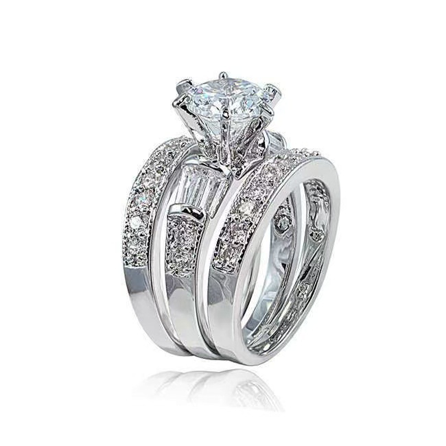Creative Rectangular Zircon Three-piece Ring Set