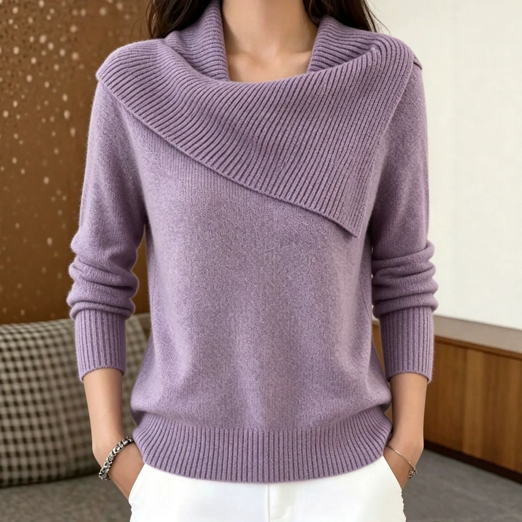 Elegant Figure-flattering Lapel Sweaterversatile Knitted And Effortlessly Chic