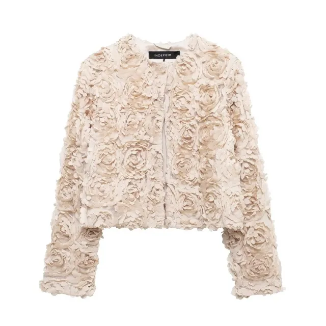 Fashion Short Textured Floral Casual Jacket Coat Floral - Shop at LoveMi