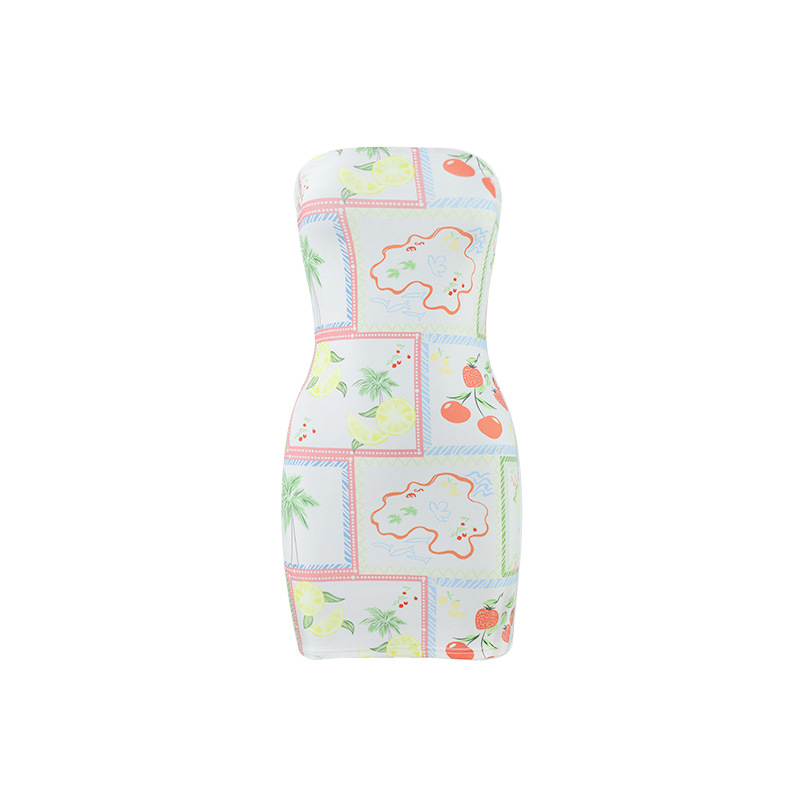 Sexy Women Clothing Tube Top Multi color Printing Slim fit Sheath Short Dress Color Five S - Shop at LoveMi