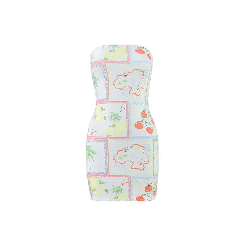Sexy Women Clothing Tube Top Multi-colour Printing Slim-fit Sheath Short Dress - Colour Five-S