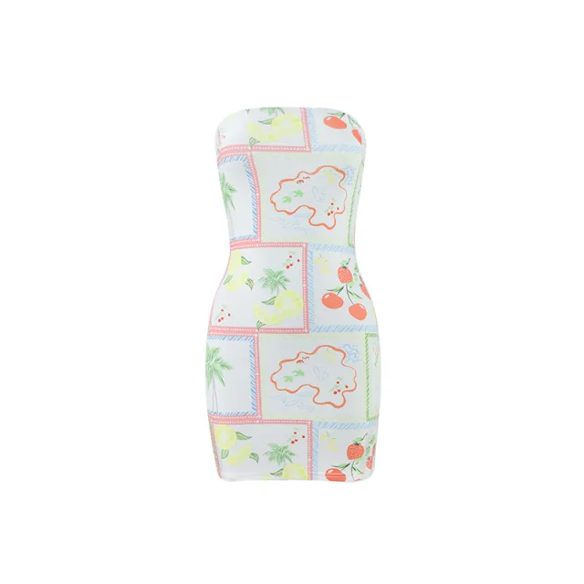 Sexy Women Clothing Tube Top Multi color Printing Slim fit Sheath Short Dress Color Five S - Shop at LoveMi