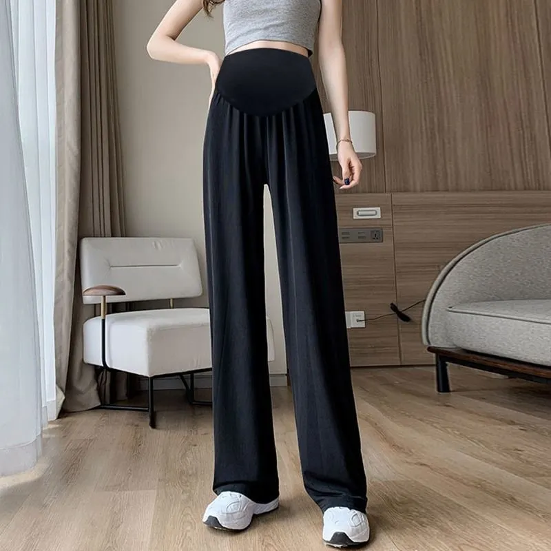 Women's Ice Silk Draping Wide-leg Leggings - Black