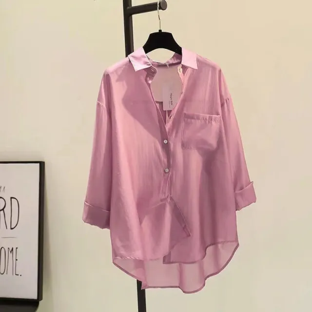 Tencel Cotton Sun Protection Shirt Long Sleeve Versatile Loose Top Rose - Shop at LoveMi