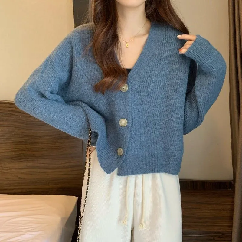 Autumn Long Sleeve Sweater Cardigan Women's Top Coat - Blue