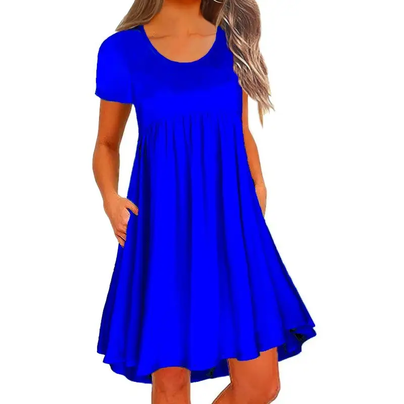 Women's Fashion Simple Solid Color Short Sleeve Dress