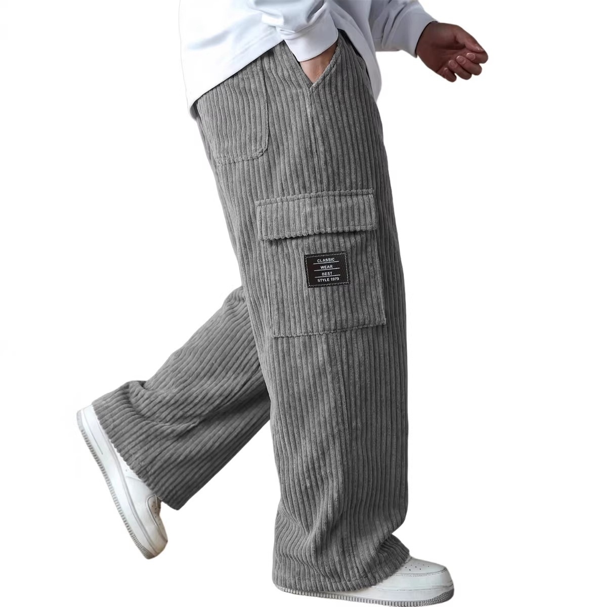 American-style Vintage Vertical-striped Corduroy Mens Casual Workwear Pants