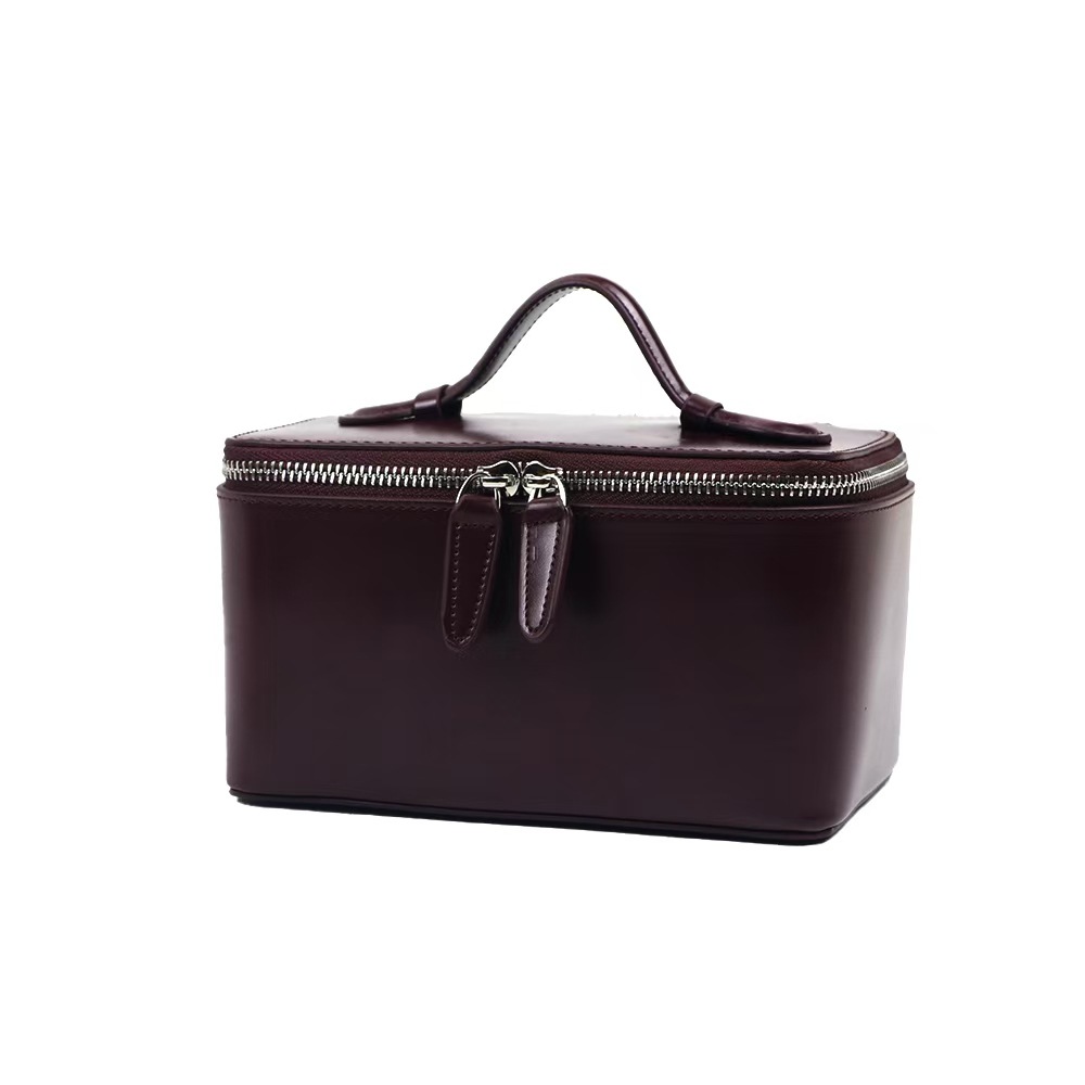 Handheld Leather Cosmetic Bag Large-Capacity Makeup Organizer