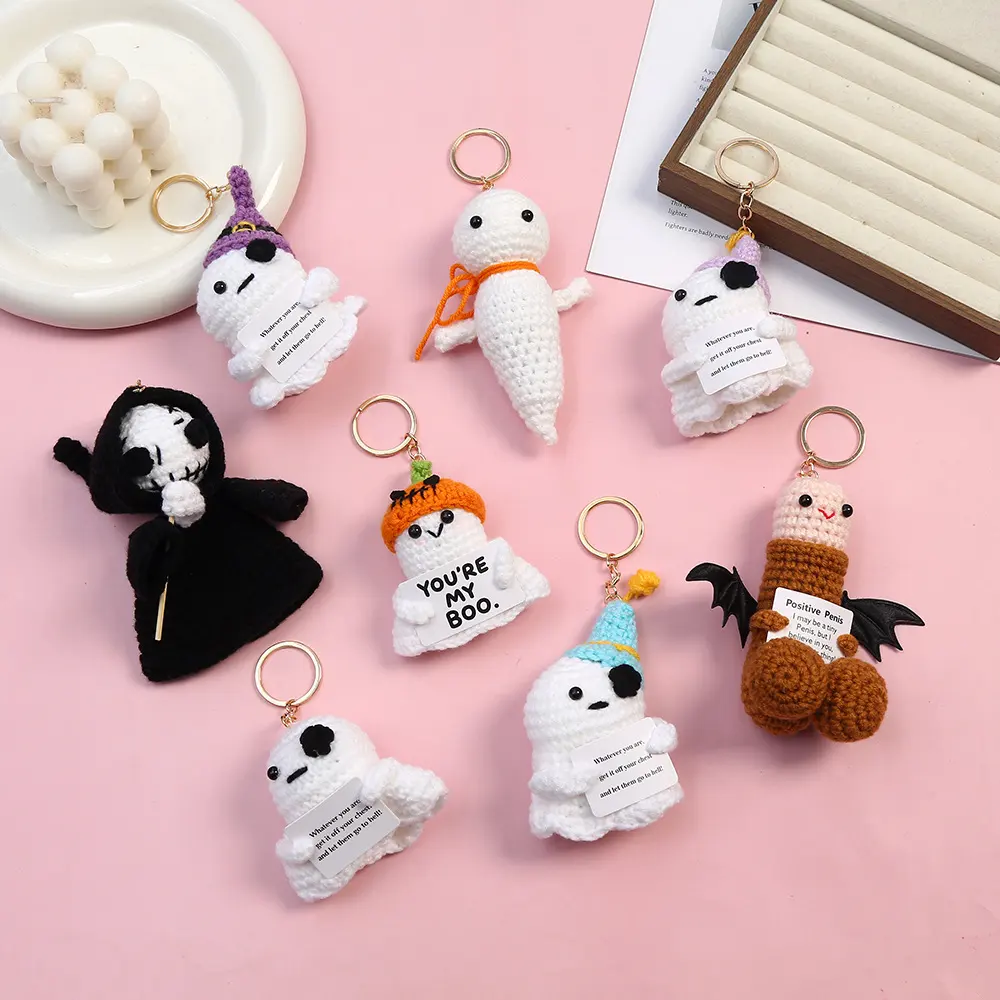 Halloween Handmade Crocheted Ghost Keychain Can Be Used As