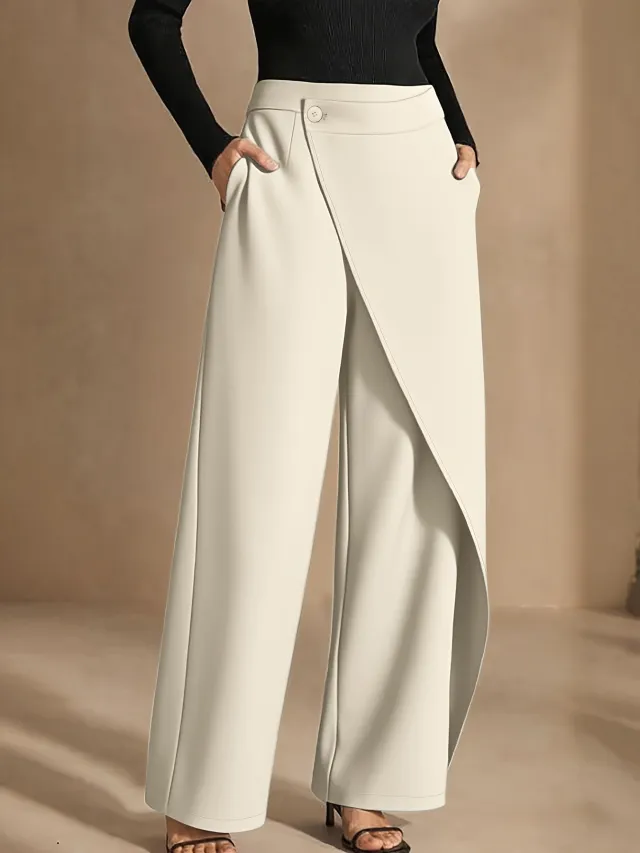 Asymmetrical Draping Suit style High waisted Slimming Casual Pants Apricot - Shop at LoveMi