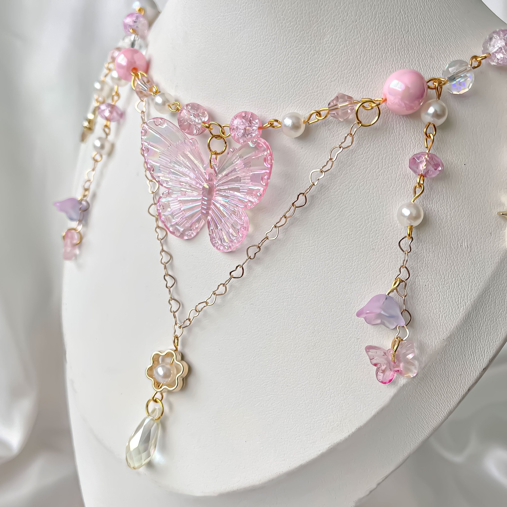 Heart Lily Multi-layer Tassel Clavicle Chain