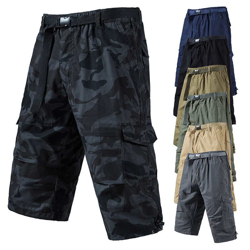 Mens Capri Pants Loose Straight-leg Mid-length Trousers
