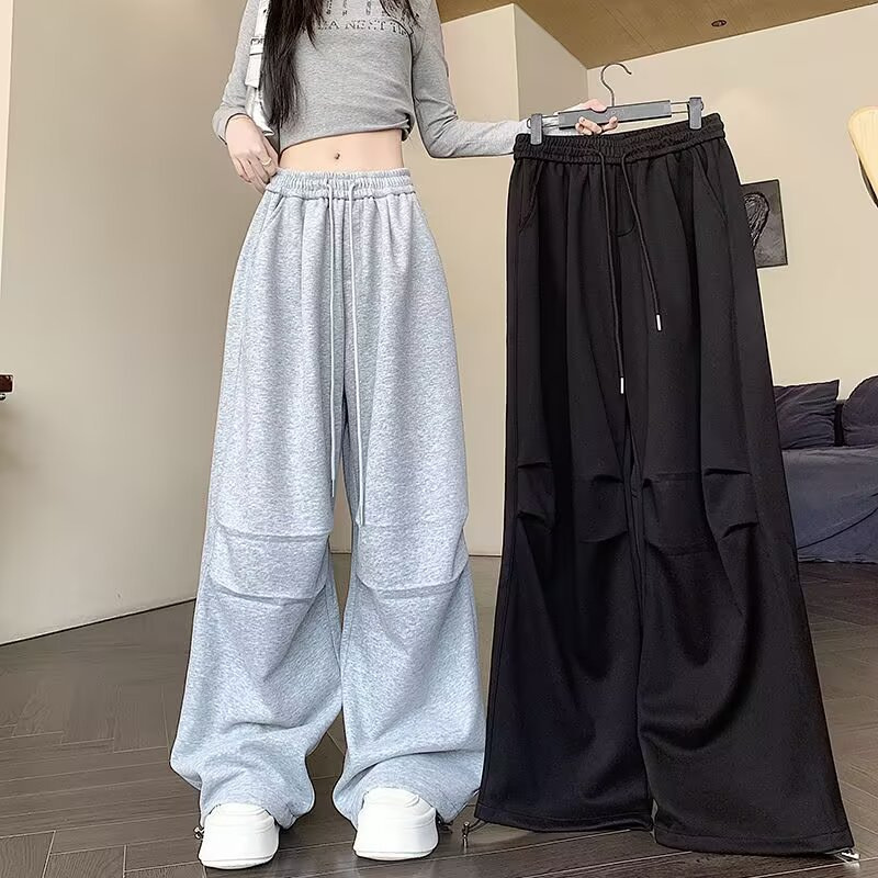 New Arrival Draped Relaxed-style Floor-length Pants With A Drawstring And Wide Legs