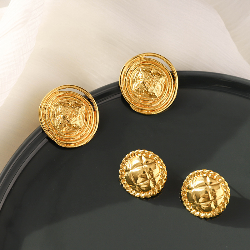 Vintage Metal Button Stud Earrings For Women product image