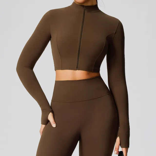 Womens Outdoor Running Long sleeve Jacket Brown - Shop at LoveMi