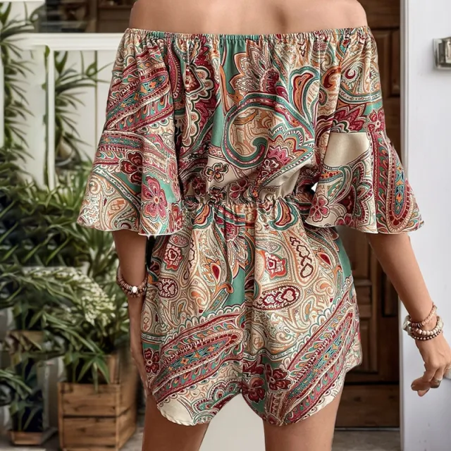 Ethnic Printed One Piece Shorts Apricot Yellow - Shop at LoveMi