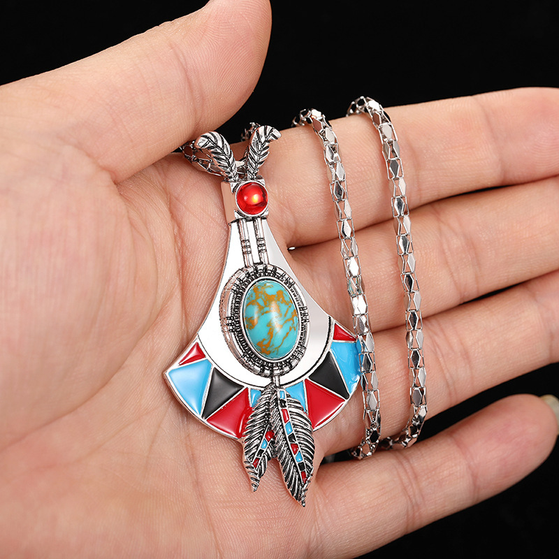 Womens Antique Silver Vintage Bohemian-Style Pendant Necklace