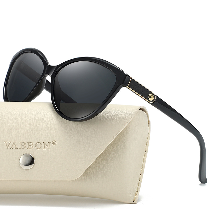 Fashionable Polarized Personalized Leather Inlaid Light Luxury Cat Eye Sunglasses