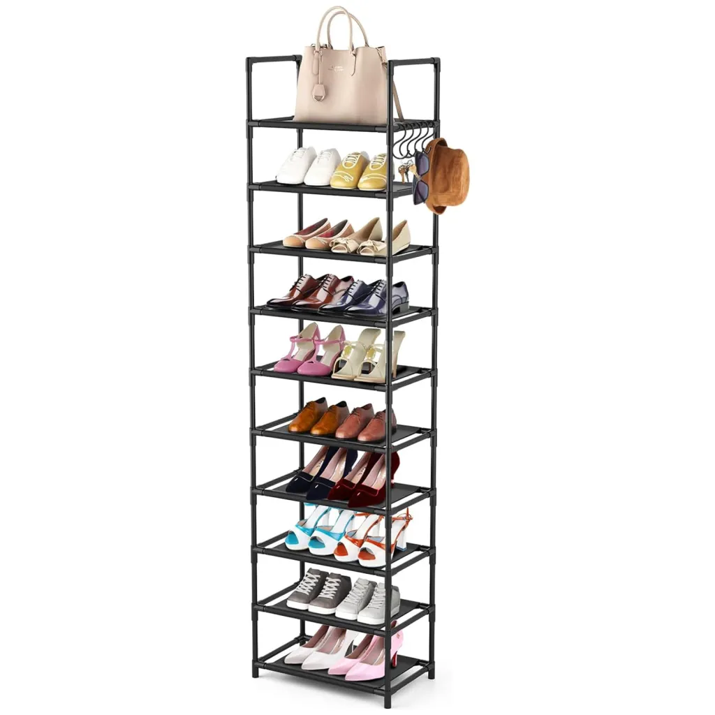 Simple Storage Cabinet Single Row Shoe Rack Black Entrance With Hook - Black