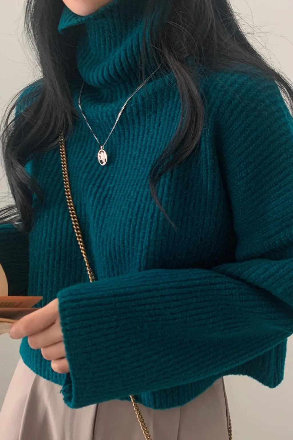 Thick Turtleneck Women's Long-sleeved Short Sweater - Blue