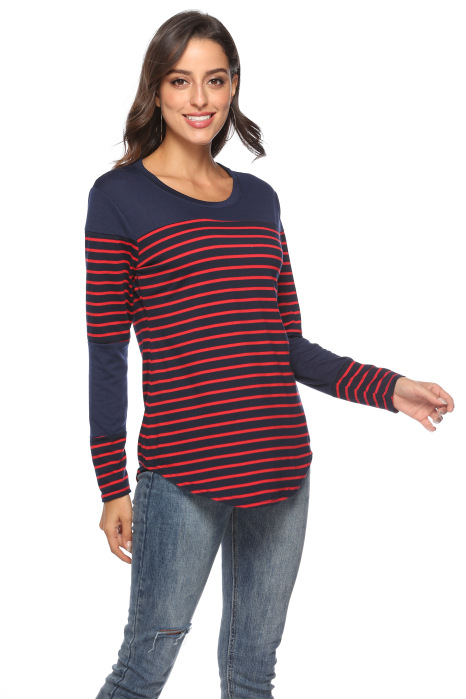 Title 11, Casual striped stitching long-sleeved loose T-s...