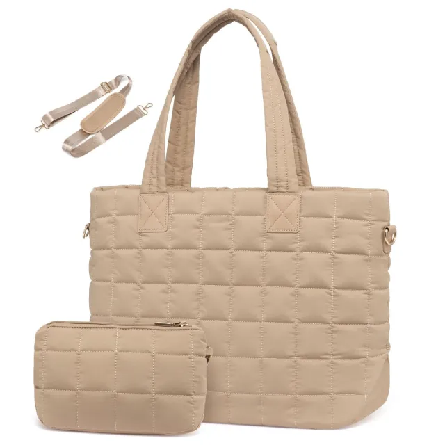 Large Capacity Tote Trendy Rhombus Shoulder Bag Khaki - Shop at LoveMi