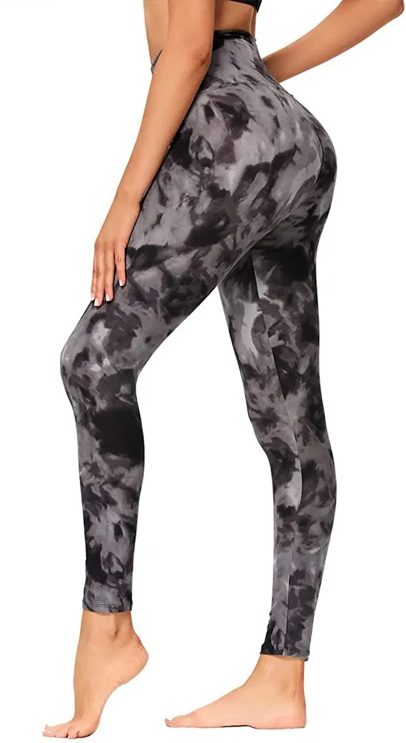 High Waist Leggings Women's Yoga Slim Waist Black Tie Dyed - Shop at LoveMi