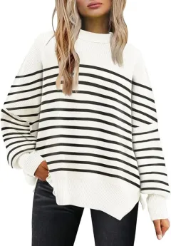 Thickened Knitting Sweater Women's Clothing - White Stripes - View 1