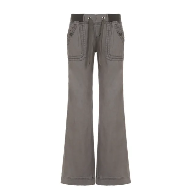 Pocket Contrast Color Thread Waist Head Made Old Low Waist Straight Jeans Gray - Shop at LoveMi